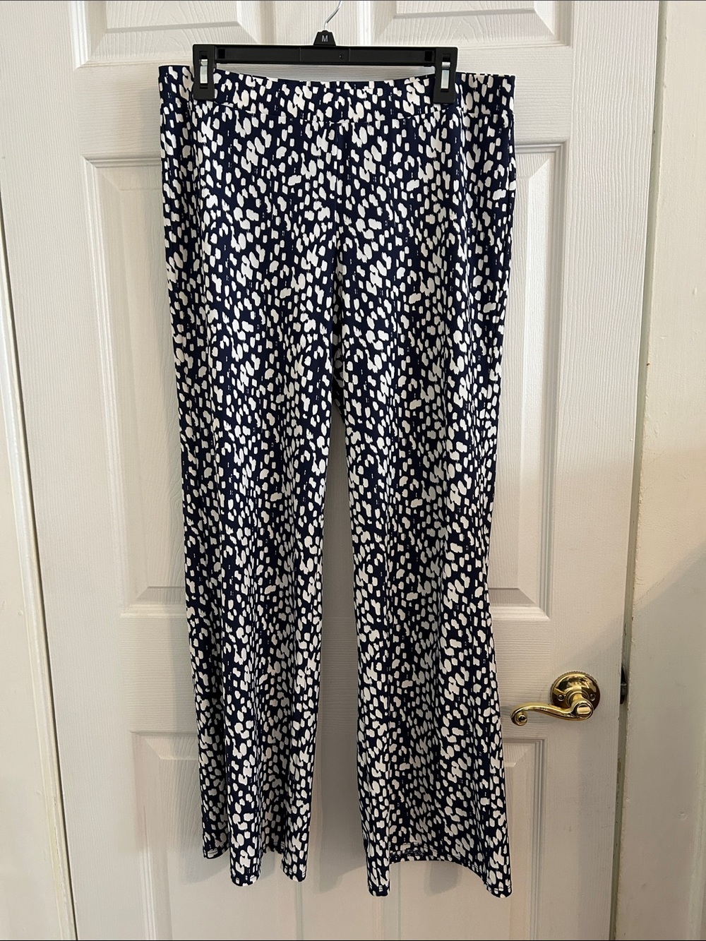 Jude Connally Wide Leg Stretchy Navy & White Pattern Pants Sz Large